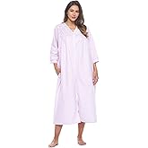 Casual Nights Women's Zip Front Woven House Dress | 3/4 Sleeves Housecoat Long Duster Lounger