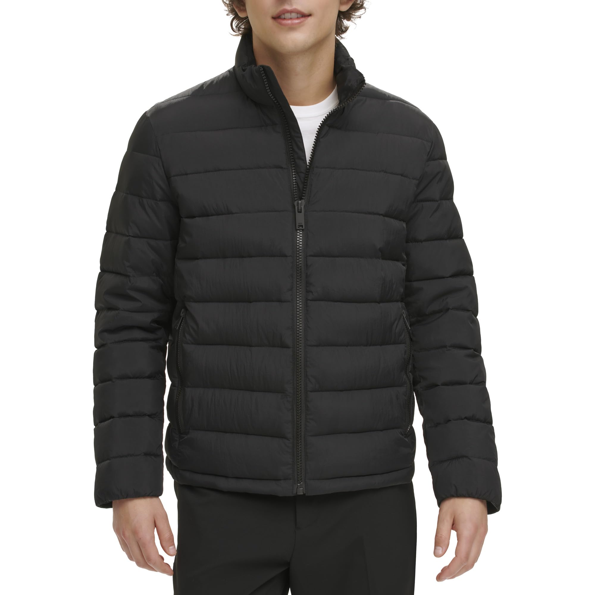DKNY Men's Light-Weight Quilted Stand Collar Puffer