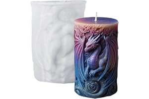 Dragon Cylinder Candle Mold, Mythical Dragon Embossed Silicone Molds for Candles Soap Resin Gypsum Concrete Cement Craft, Fan