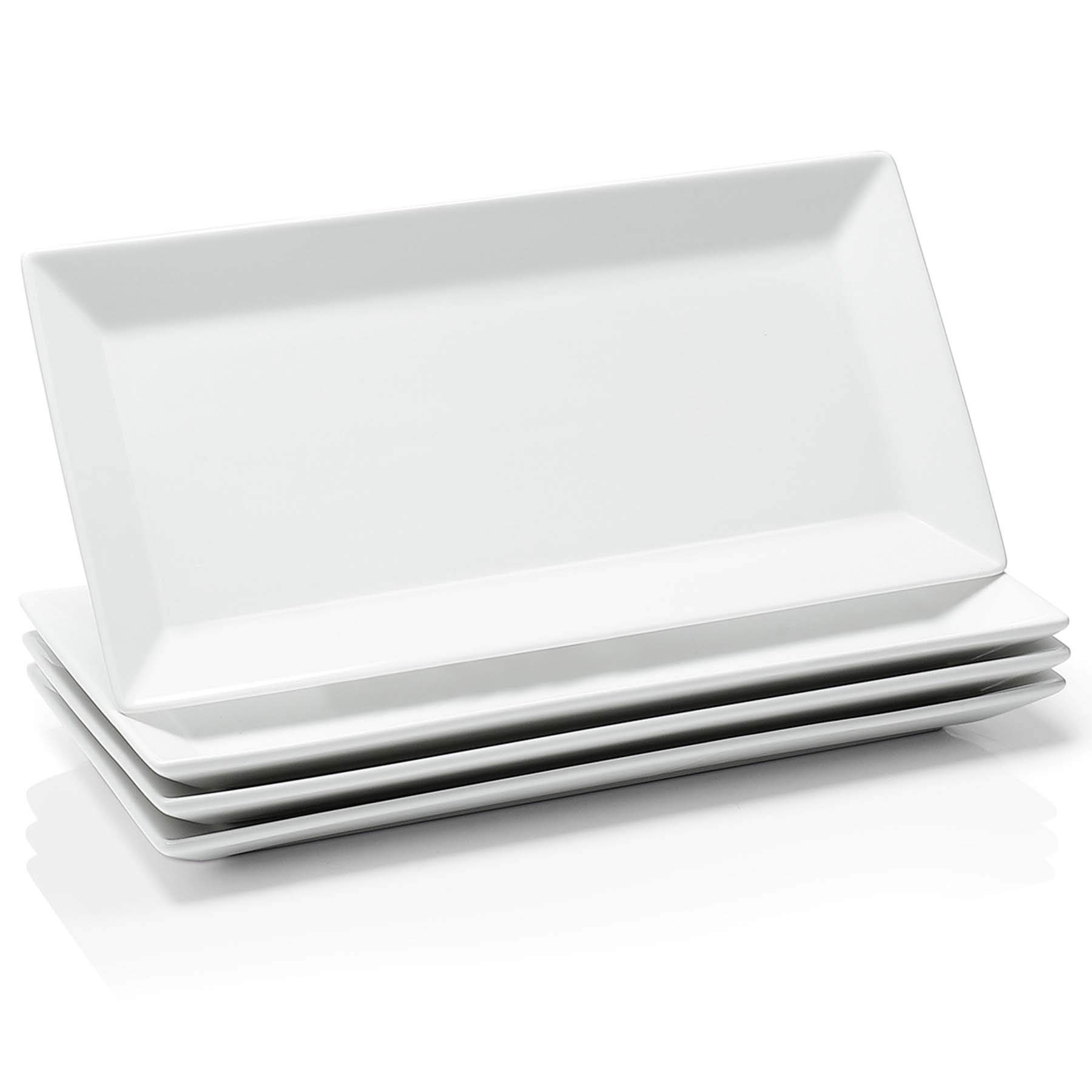 Photo 1 of Sweese Porcelain Serving Tray, 12 Inch Rectangle Plates for Sushi, Meat, Desserts, Cakes, White Serving Platter for Restaurant, Banquet, Party, Microwave Oven Dishwasher Safe, Stackable, Set of 4