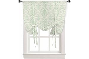 ARTSHOWING Tie Up Curtains for Windows 63 Inch Length Balloon Curtains Kitchen Adjustable Roll Up Curtain Shade Boho Neutral Vintage Floral Texture Sage Green Tie Up Valance Bathroom Curtain Window 52"x63"