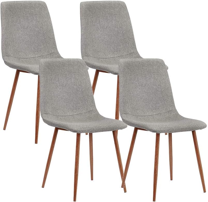 CangLong Dining Kitchen Fabric Cushion Seat Back, Modern Mid Century Living Room Side Chairs with Metal Legs, Set of 4, Gray: Furniture & Decor