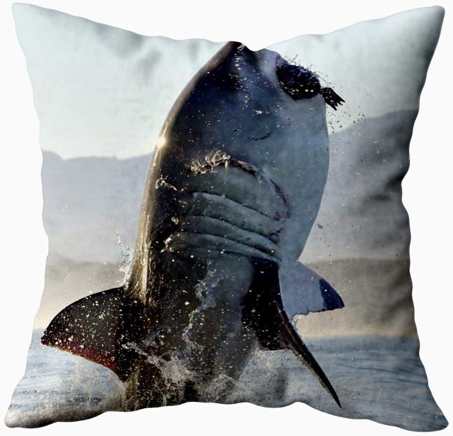 KIOAO 20X20 Pillow Case, Standard 20X20Inch Soft Square Throw Pillowcase Covers Fall Pillow Cover Great White Shark in Attack Hunting of South Africa Carcharias Printed with Both Sides,Halloween