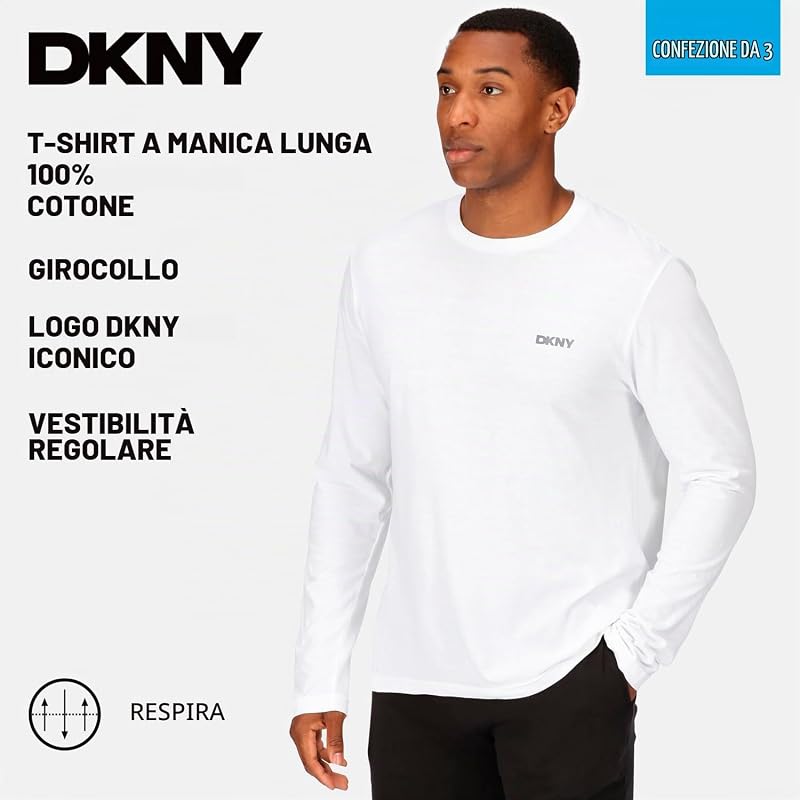 Uomo, Maglietta a Maniche Lunghe, Nero/Bianco/Grigio, Confezione da 3, Grande — foto 3 di 8