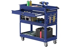 Kieperi 3 Tier Rolling Tool Cart, Heavy Duty Service Cart on Wheels for Mechanics,400 LBS Utility Cart with Drawers for Garage, Warehouse & Repair Shop (DARKBLUE)