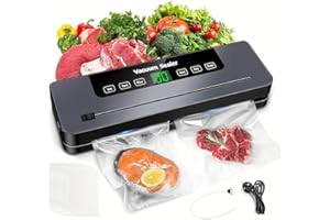 Vacuum Sealer Machine, Automatic Food Vacuum Sealer 6 Modes with 10 Sealer Bags and Built-in Cutter, One-touch Sealing Vacuum