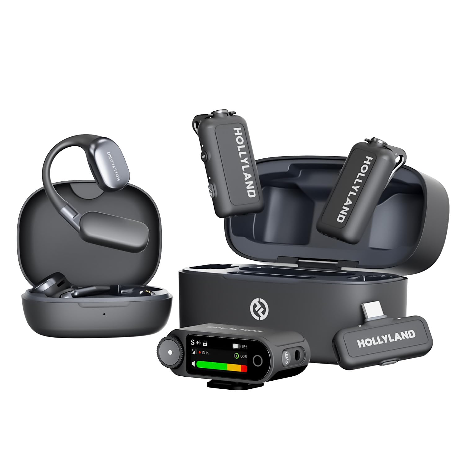 Hollyland Lark MAX 2 Wireless Microphone for iPhone/Camera/Android, AI Noise Cancel, Wireless Monitoring, 32bit Full-Chain Audio, Timecode (Ultimate Combo, 2TX+2RX+OWS Earphones + Charging Case)