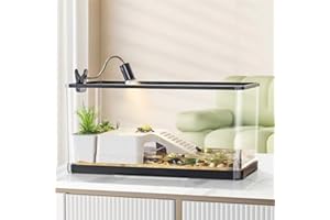 TUHAOKING (Tank + Light + Filter + Filter Balls) Turtle Tank Kit, Turtle Tank Starter Kit,Bottom Drainage, Multi-Function Areas for Turtles, Crabs,Fishes, Amphibians,Reptiles.(15.75 x 8.64 x 8.64 Inch)