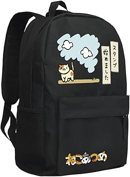 gumstyle neko atsume backpack anime school bag classic schoolbag black