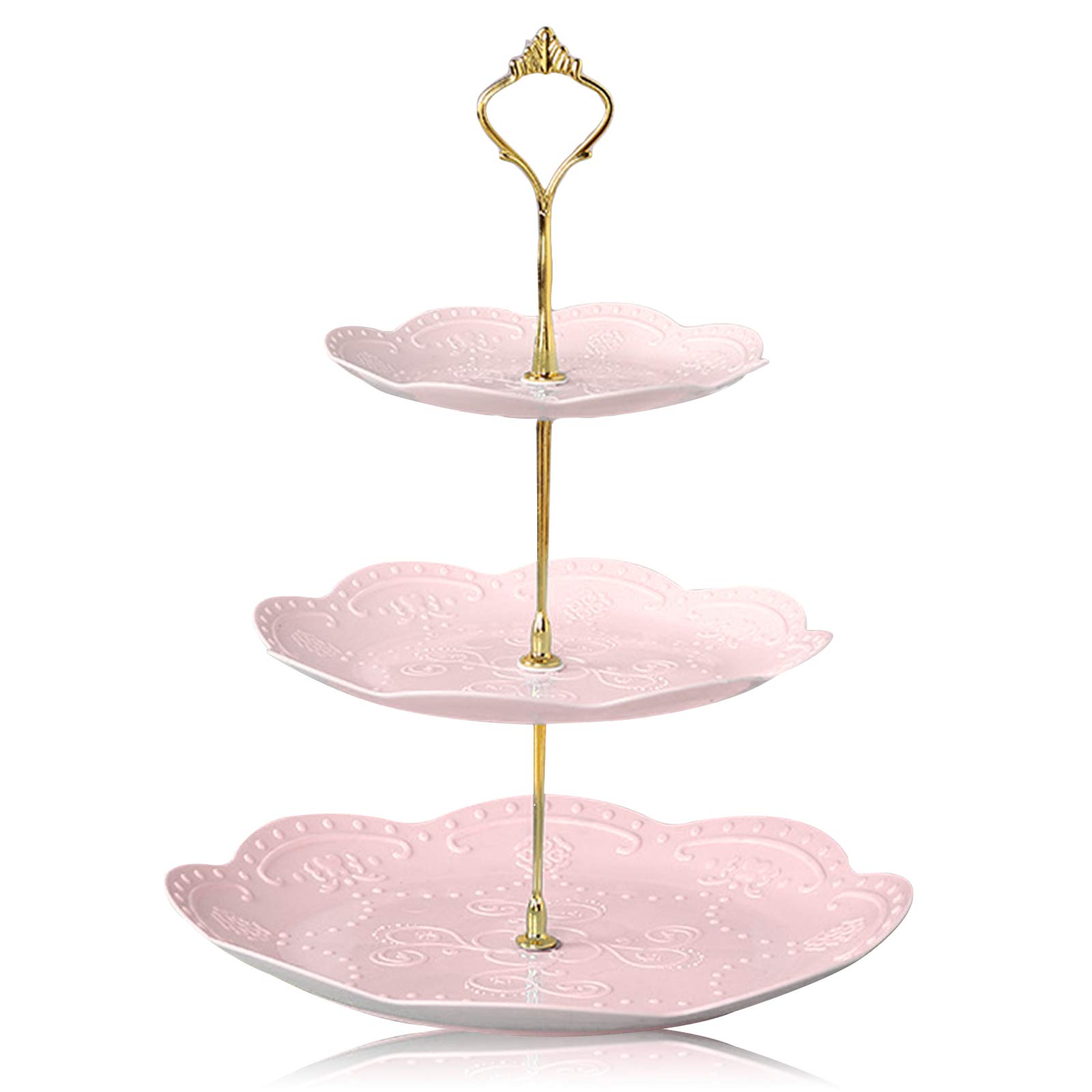 Elinala Afternoon Tea Stands, Cake Stand, 3 Tier Removable Multifunctional Plastic Party Service Display Stand for Desserts Cupcakes Fruits Breads(Pink, Lightweight Plastic Material, Buy Carefully)