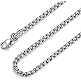 FOSIR Mens Chain Necklaces, Stainless Steel Rolo Chain Necklace for Men and Women, Silver Tone Box Chains for Men, Wide 2/3/4/5mm