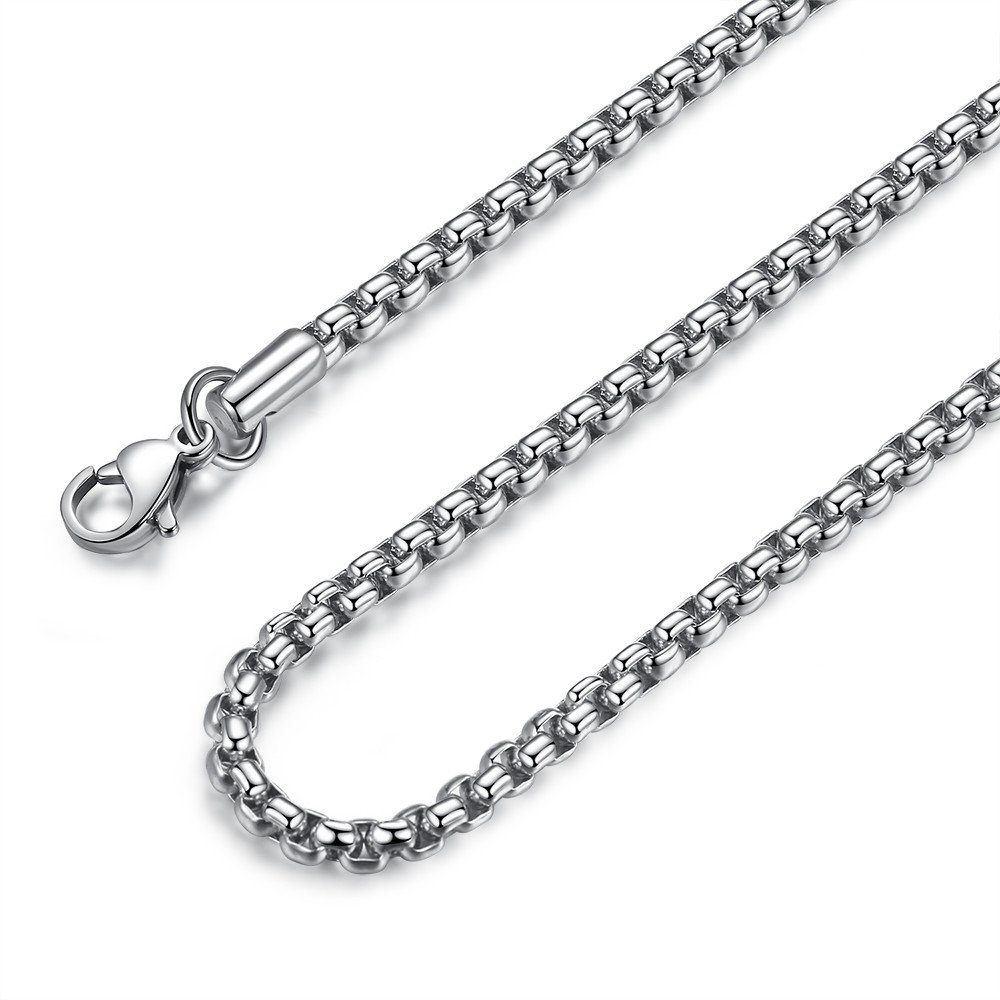 FOSIR Mens Round Box Chain, Stainless Steel Rolo Chain Necklace for Women and Men, 4mm Wide, 18 Inches — image 1