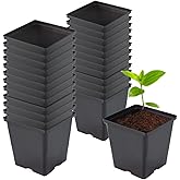 TopoGrow 1/2 Gallon Square Nursery Pots 24PCS Black Thick Durable Plastic Flower Pots with Drainage Holes, Reusable Seedling propogation Starter Pots for Indoor Plants, Transplanting, Succulents