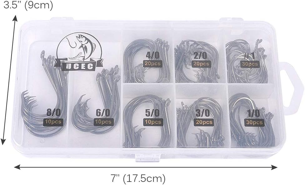 UCEC 150pcs/box Circle Hooks 2X Strong Customized Offset Sport Circle Hooks Black High Carbon Steel Octopus Fishing Hooks - Size:#1 1/0 2/0 3/0 4/0 5/0 6/0 8/0 : Sports & Outdoors