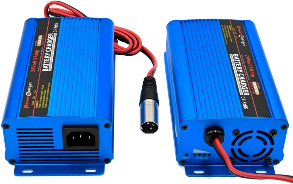 24V 5A Automatic Battery Charger Trickle Charger Battery Maintainer with 3-Pin XLR Connector for Scooter Wheelchair Car Motorcycle eBike Lawn Mower Marine Boat: Automotive