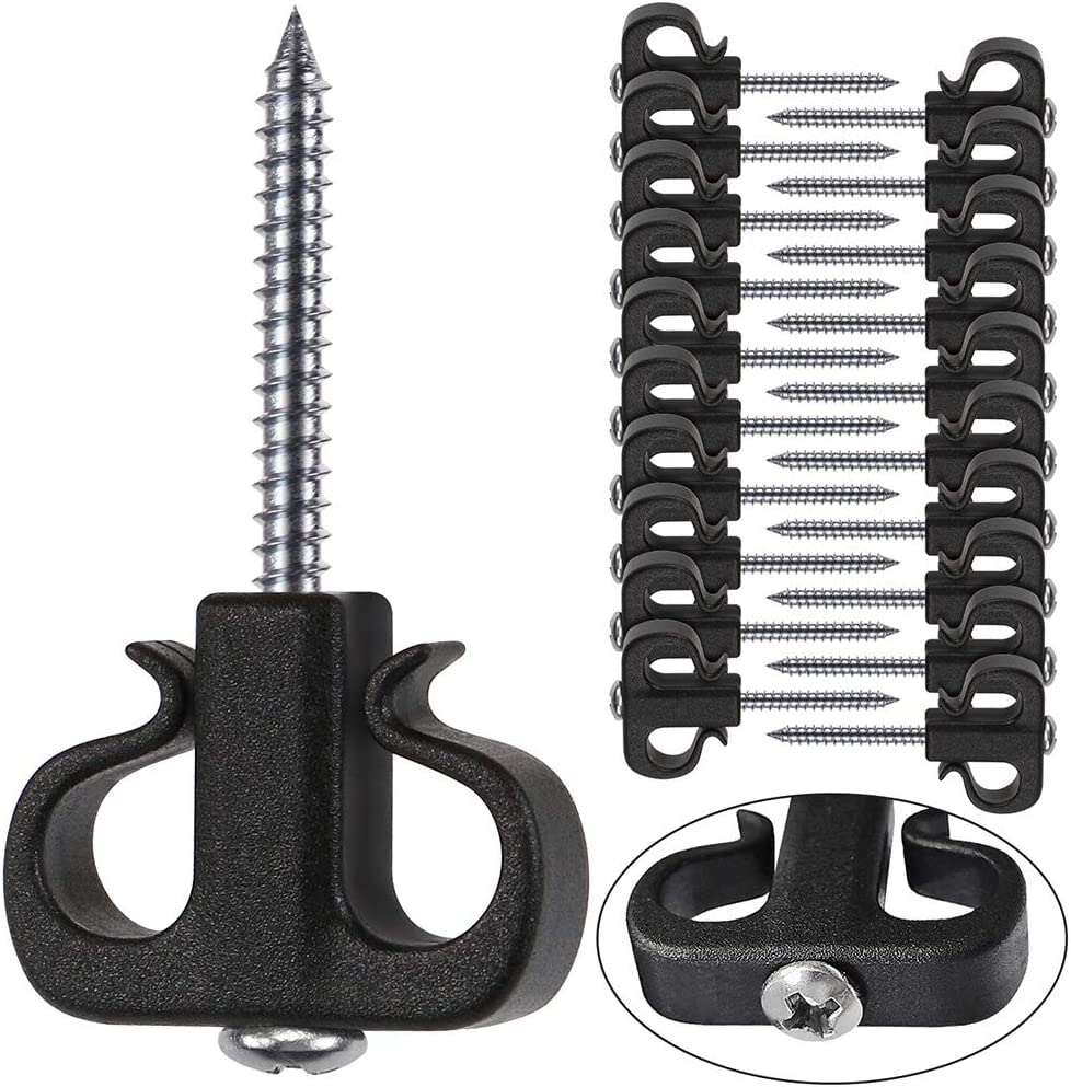 BeneLabel 20pcs Christmas Light Hook Screw-in Dual Hanger for Outdoor Garden Hanging Plant, String Wire, Cups, Kitchen Utensils, 4.8cm / 26lbs, Black