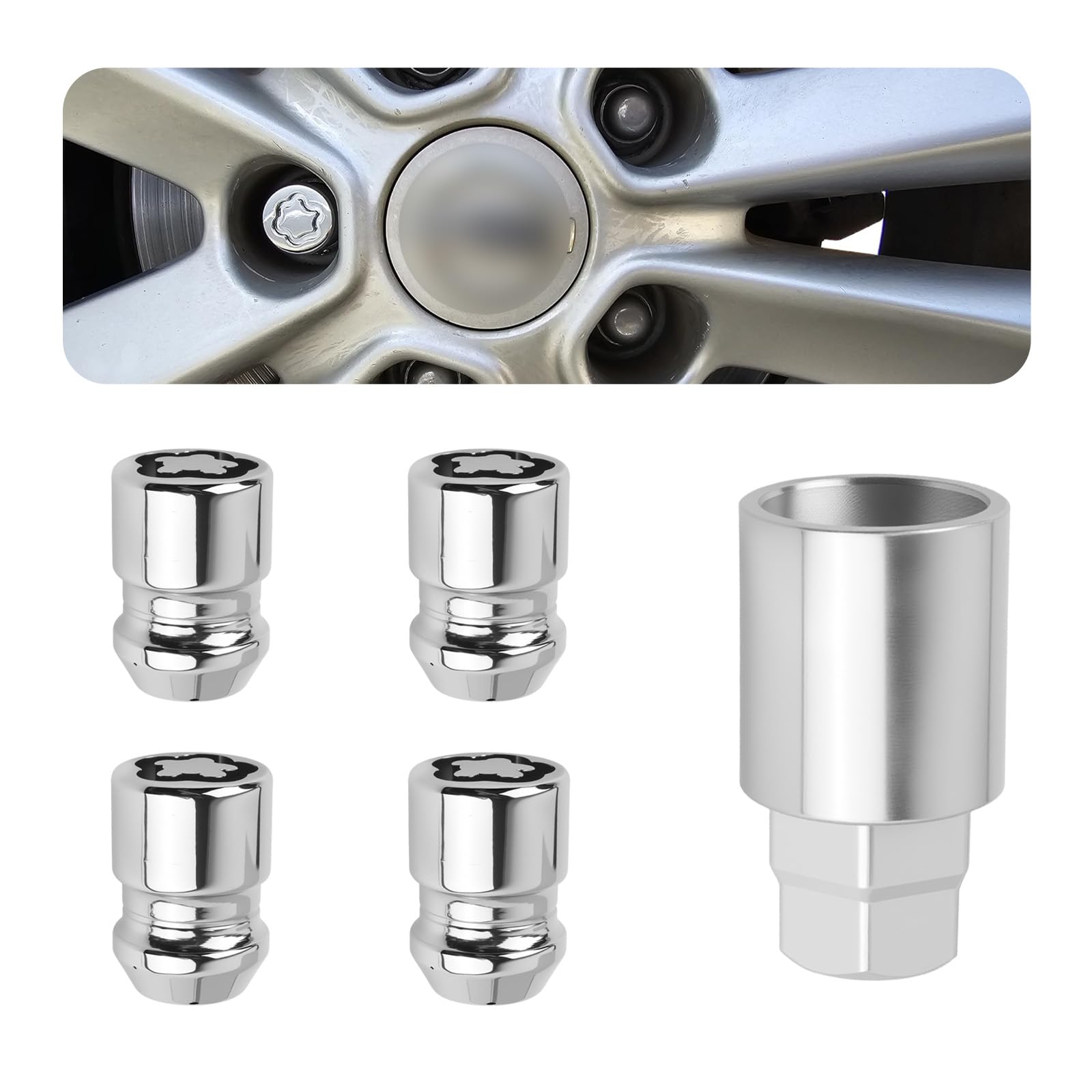 Photo 1 of 4PCS M12x1.25 Wheel Locks Lug Nuts with Wheel Lock Key,Cone Seat Locking Lug Nuts & 1PC 13/16" Hex Wheel Lock Key Compatible with Toyota/Nissan/Chevrolet/Subaru,Anti Theft Wheels Lock Set