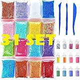 Foam Beads for Slime | Slime Beads and Glitter | Fruit Slices for Slime | Jumbo Foam Beads For Slime | Floam Beads 16 Pack(80000pcs) 12 Pcs Glitter Jars and 3 Slime Tools | Newest 2019 |