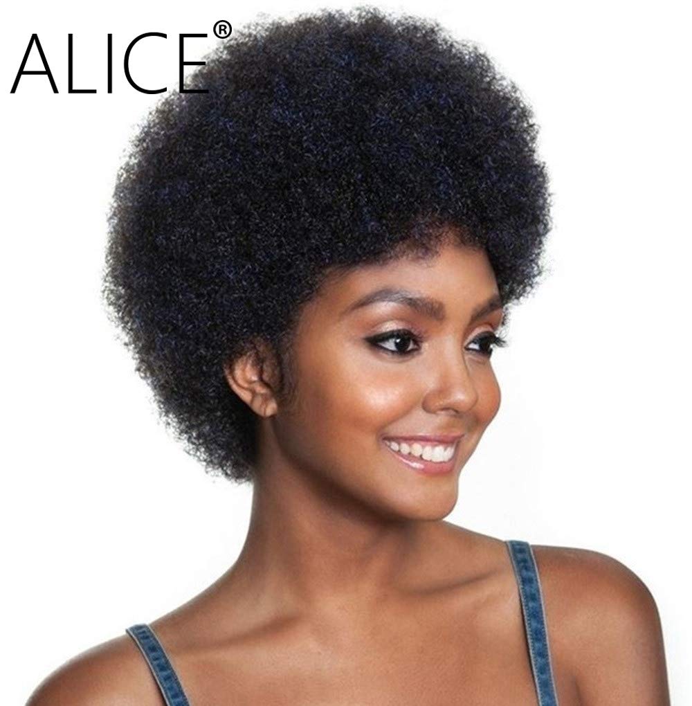 Amazon Com Alice Afro Wig Short Curly Human Hair Wig 8 Medium