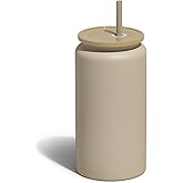 UIRZOTN Glass Cups With Lids and Straws, 16oz Stainless Steel Beer and Iced Coffee Cup, Smoothie Drinking Cup, Brown (Textured Matte Finish, Not Sublimatable)