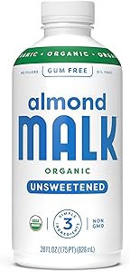 Malk Organic Unsweetened Almond Milk - 28 fl oz - Non GMO, Whole 30 approved, Dairy Free, Vegan, Plant Based