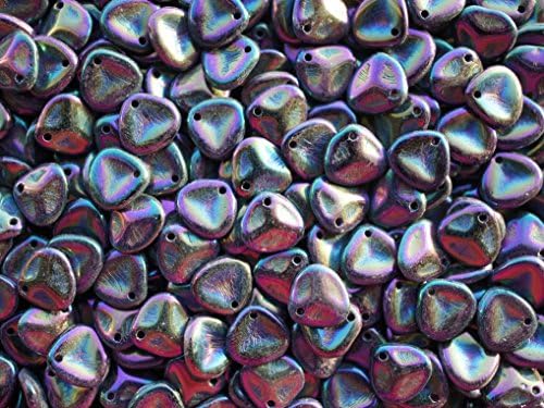 50pcs Rose Petal Beads - Czech Pressed Glass Beads in the form of rose petals, 7x8 mm, Jet Purple Iris