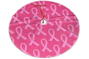 FREEHOTU Breast Cancer Pink Ribbon Christmas Tree Skirt 48" Gorgeous for Xmas Party Ornaments Decoration Accessory Gift