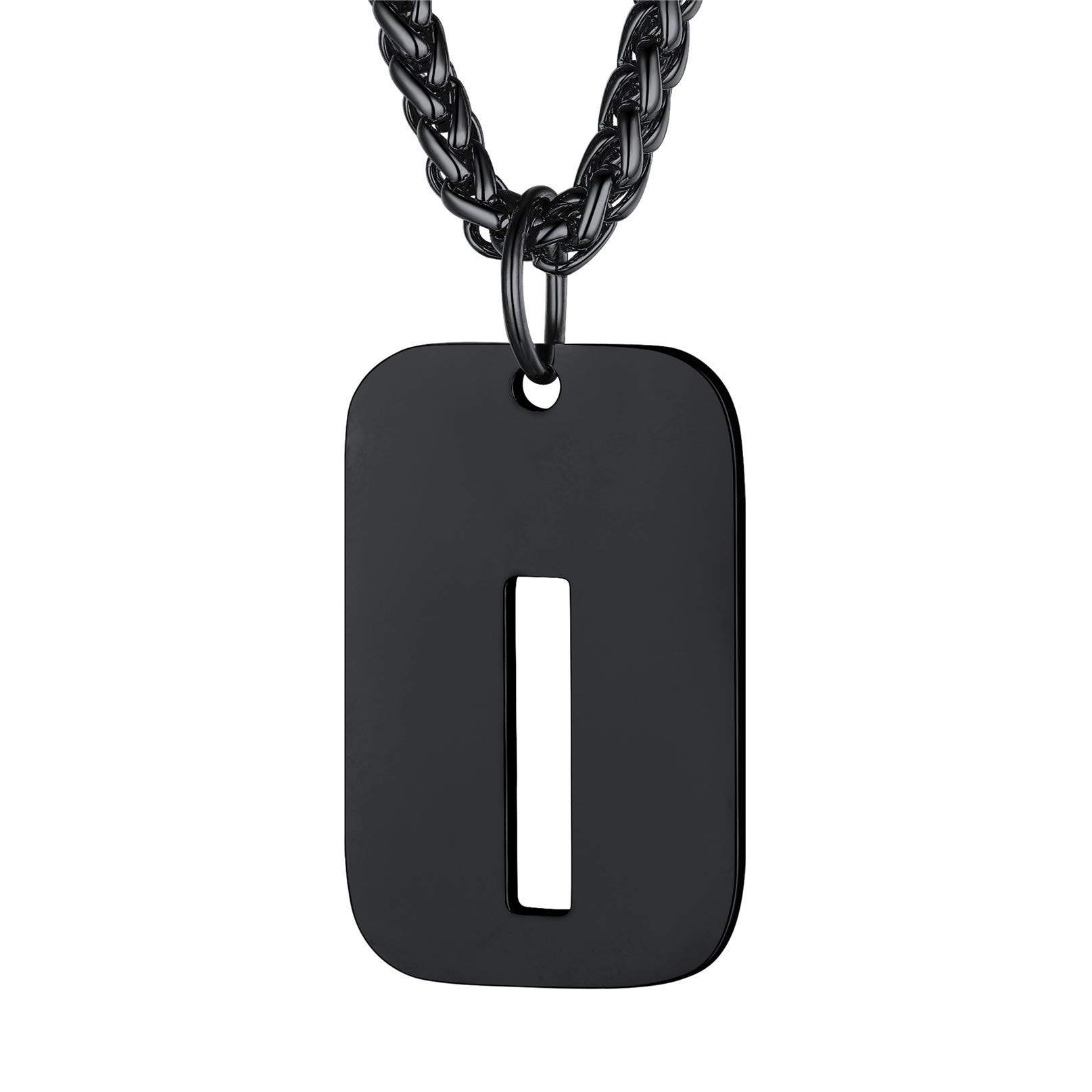 Bandmax Initial Letter For Men Women Necklace Chain Dog Tags Army Chain Stainless Steel 26 Alphabet Hollow Capitals Boy Chains With Pendants Jewelry Steel/Black Necklace Chain For Men