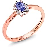 Gem Stone King 0.31 Ct Oval Blue Tanzanite White Diamond 18K Rose Gold Ring