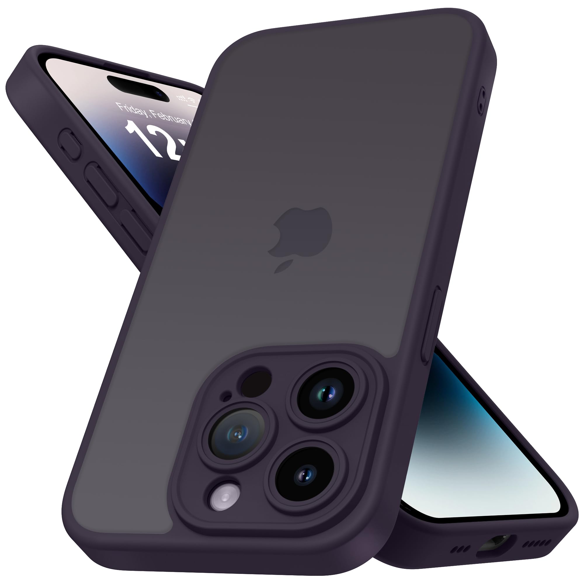 Mootobo for iPhone 14 Pro Case 6.1-Inch, Matte Shockproof Bumper Phone Cover, Military-Grade Protection Ultra Slim 360°Full Body Frosted Translucent Back Phone case(Deep Purple)