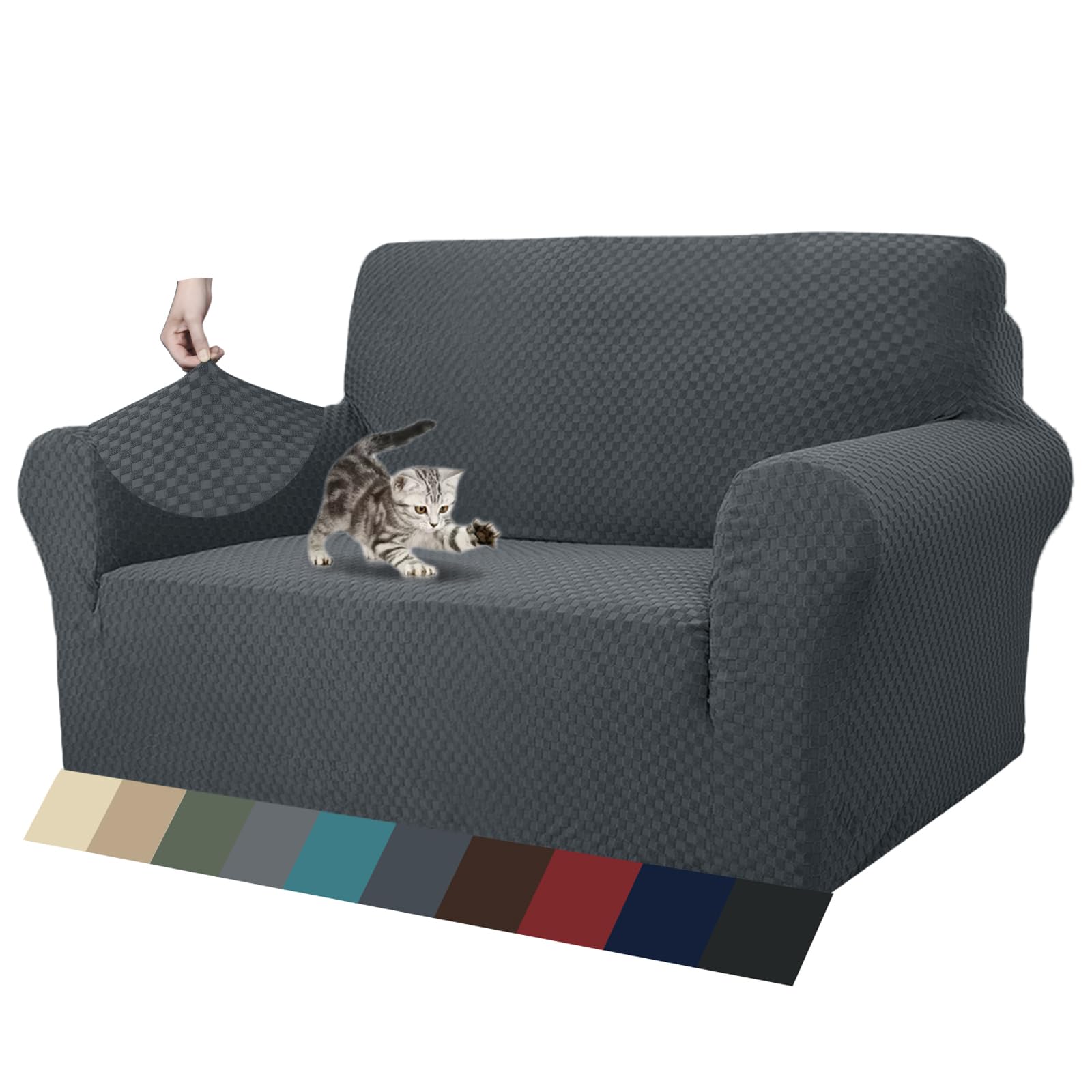 Photo 1 of ZNSAYOTX 1 Piece Jacquard Couch Covers for 2 Cushion Couch High Stretch Loveseat Slipcover for Pets Dogs Anti Slip Love Seat Sofa Slipcover Furniture Protector (Loveseat, Dark Grey)