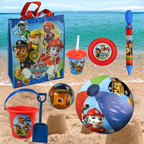Paw Patrol Outdoor Summer Fun Beach Set | Includes Carry Bag, Bucket & Shovel, Beach Ball, Mini Frisbee, Foam Ball, Water Blaster, And Water Bottle