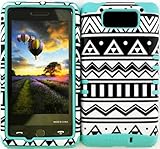 Wireless Fones TM Verizon MOTOROLA DROID MAXX XT1080M TUFF IMPACT HYBRID Cover Case Black and White Tribal Aztec on + Baby Teal Silicone