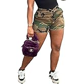 Seltaon Women’s Camo Cargo Shorts Casual High Waisted Ripped Frayed Camouflage Shorts Army Fatigue Shorts with Pockets