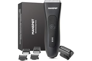 MANSPOT Manscape 2 in 1 Body Hair Trimmer Foil Shaver, Electric Groin Pubic Ball Trimmer, Waterproof Wet/Dry Bikini Trimmer for Women with 4 Guard, 20 Days Shaving