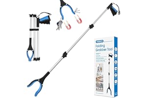 REWKCY 48" Foldable Long Grabber Reacher Tool, Grabber Reacher with 360°Rotating Jaw +Magnets, Lightweight Trash Grabber Tool, Grabbers for Elderly Grab It Reaching Tool Heavy Duty