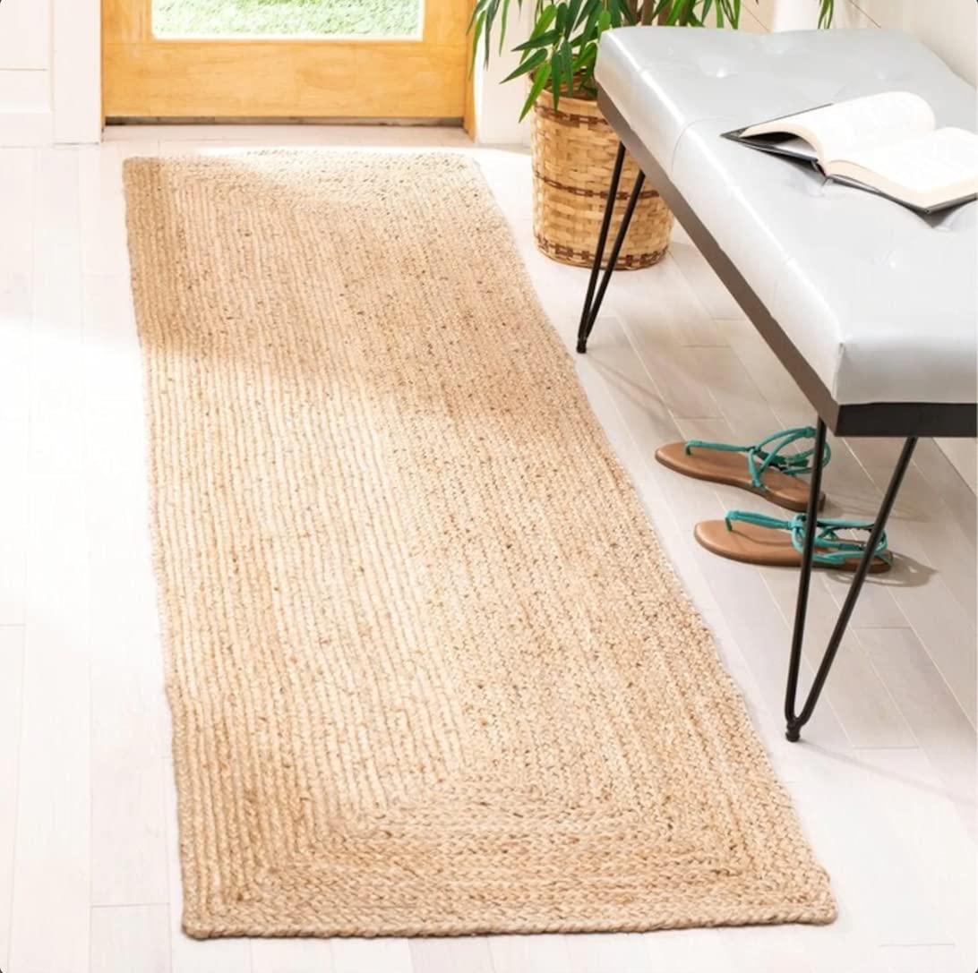 Photo 1 of FRELISH DECOR Handwoven Jute Area Rug - 2.5x6 Feet Natural Yarn - Rustic Vintage Beige Braided Reversible Rectangular Rugs for Bedroom - Kitchen - Living Room - Farmhouse (2.5' x 6')