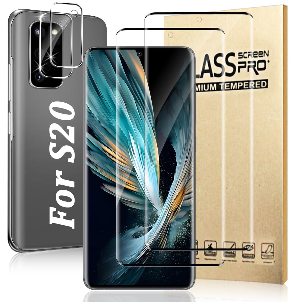 Photo 1 of (2+2 Packs) Suitable for Galaxy S20 Screen Protector and Camera Lens Protector, 9H Hardness, Oil Resistant, Compatible with Fingerprints, No Bubbles, Suitable for Galaxy S20 5G (6.2 Inches)