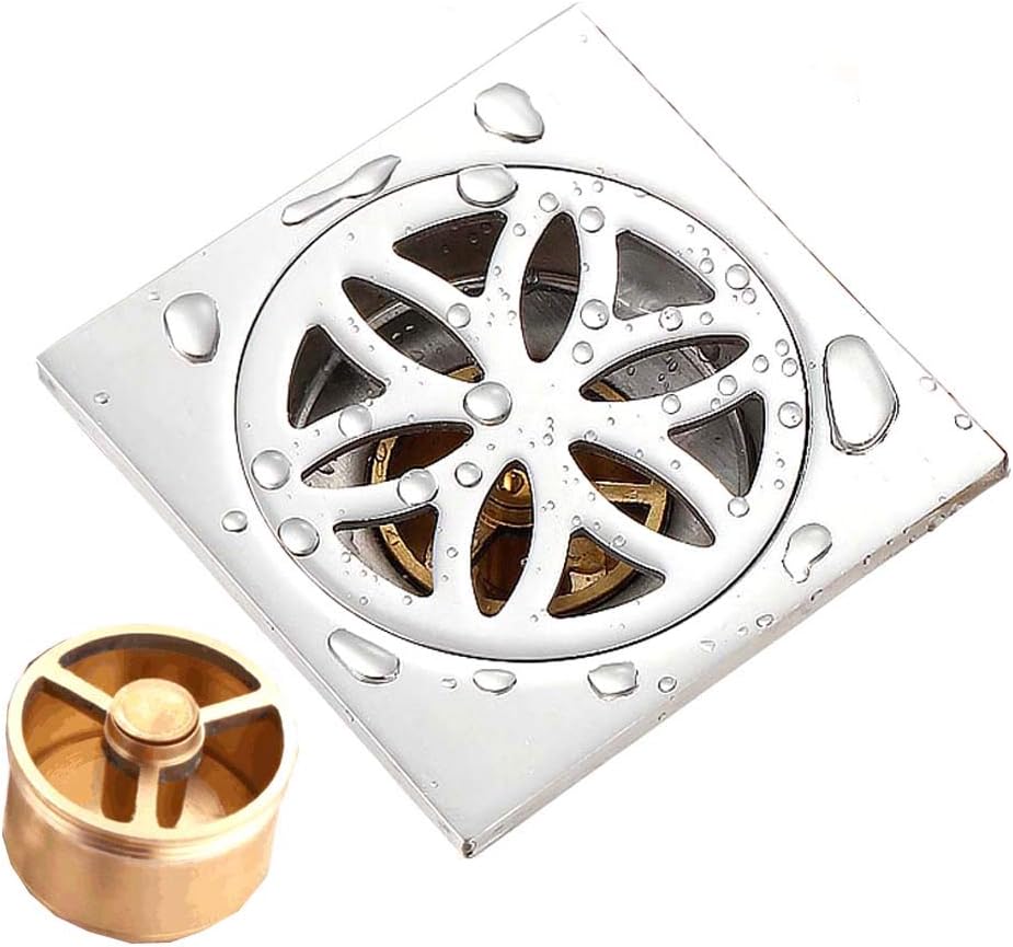 Shower Floor Drain DreamInn Stainless Steel Square Shower Drain Strainer with Removable Cover, 4" x 4"