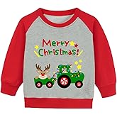 DDSOL Toddler Boy Christmas Sweatshirt Ugly Xmas Raglan Long Sleeve Shirt Santa Elk Kids Dinosaur Holiday Sweater Tops 2-7T