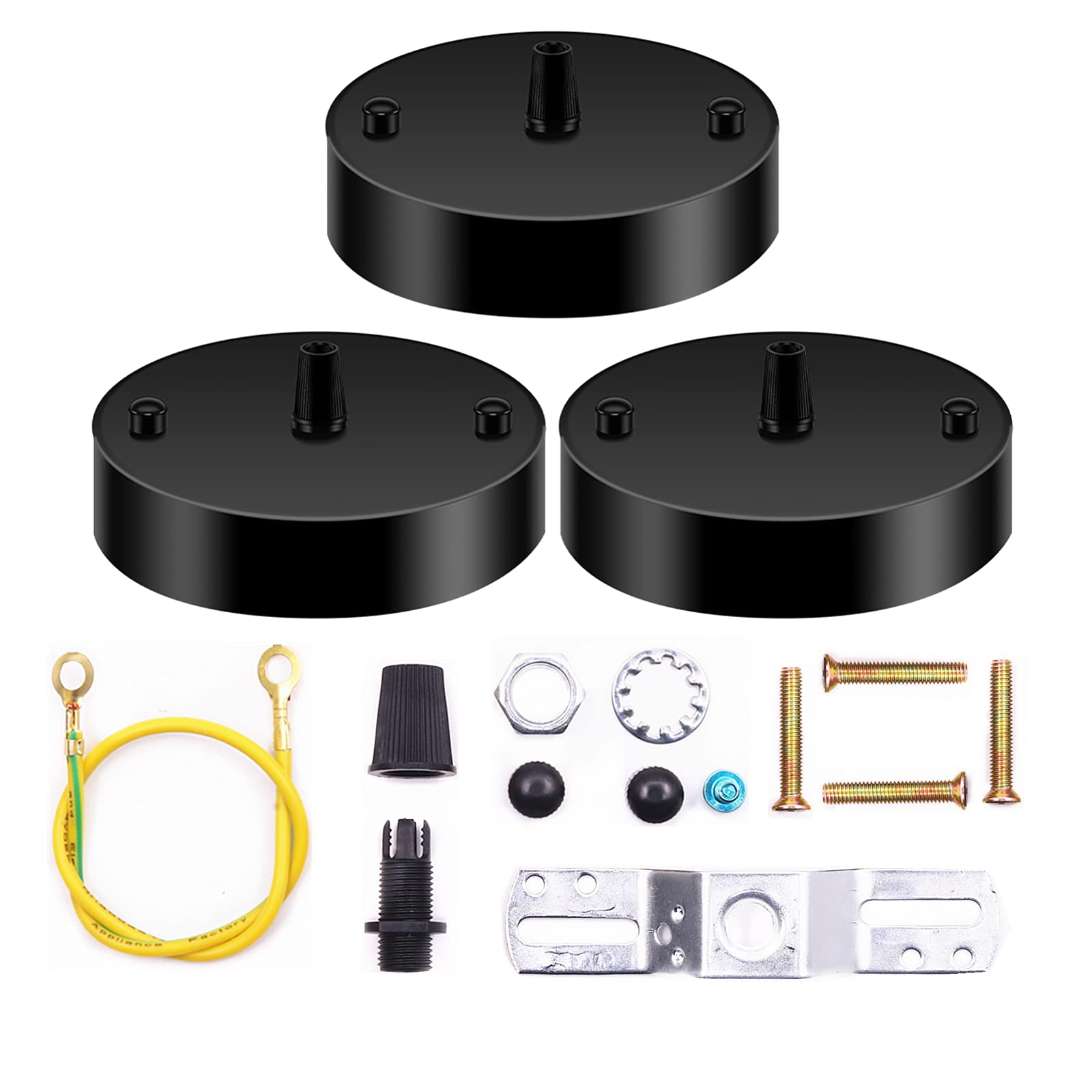 Biqing Metal Ceiling Rose Black Pendant Light Kits 12CM Flat Top for Ceiling Pendant Lighting Assembly (3pcs)