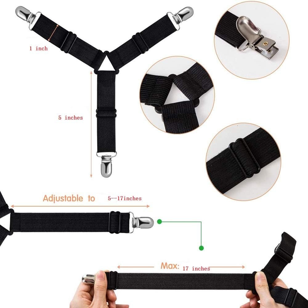 Nappo 4 Pcs Bed Sheet Holder Straps Adjustable Mattress Fasteners Clips Black: Home & Kitchen