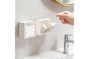 2 Pack Wall Mounted Storage Box, Self Adhesive Bathroom Organizer for Q-Tips, Cotton Swabs & Hair Clips, White Plastic Hangin