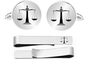 Kooer Cufflinks For Men, Lawyer Gifts For Men Scales of Justice CuffLinks & Tie Bar Law Scales Jewelry Gift For Lawyer Judge