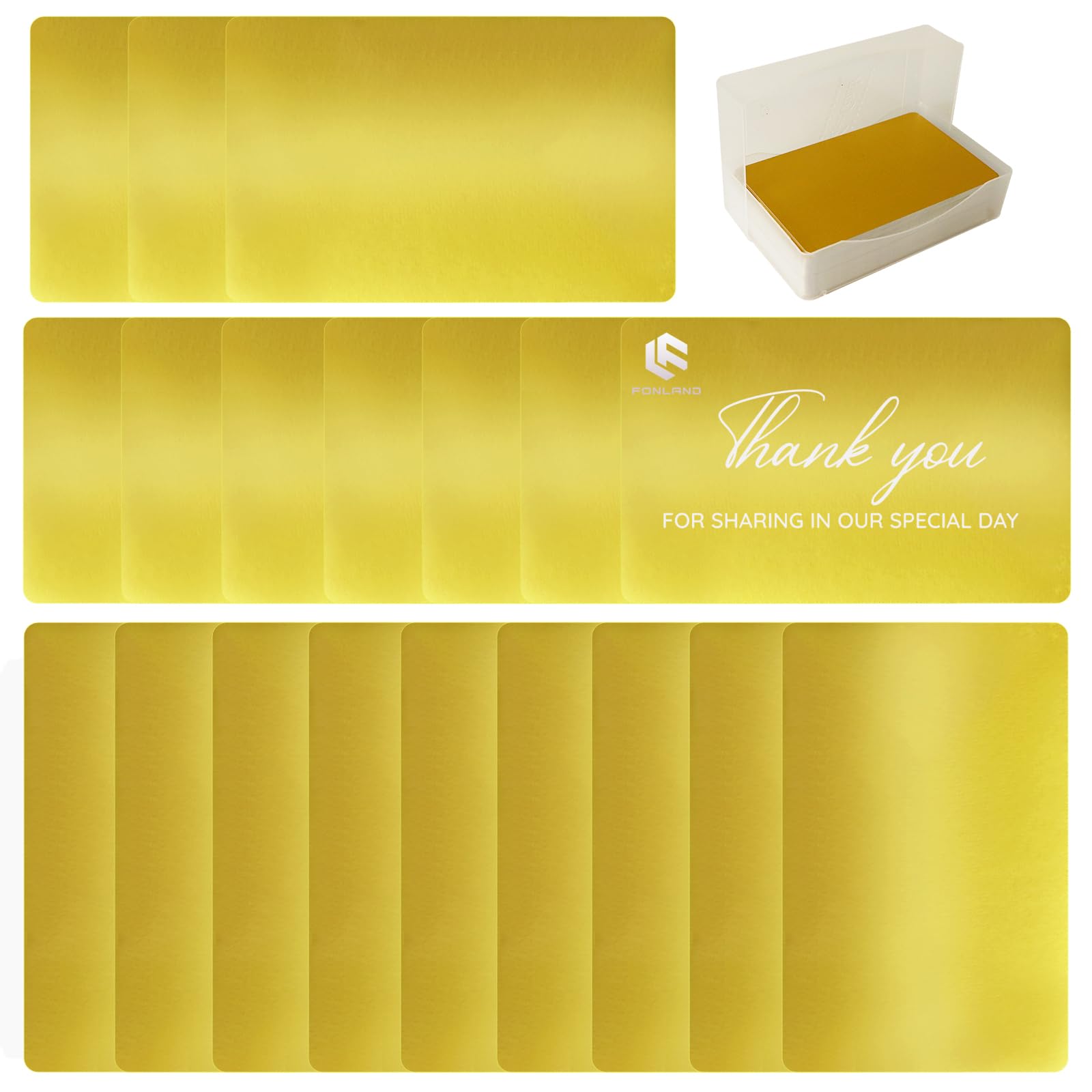 FONLAND Metal Cards Blank, 100Pcs Metal Cards Engraved, Metal Business Cards Engraving Aluminium Alloy Thickness for Customer DIY Gift Lable Tag Cards 10 Colors (Optional)(Gold)