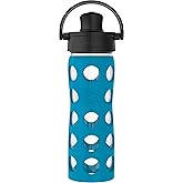 Lifefactory 16-Ounce Glass Water Bottle with Active Flip Cap and Protective Silicone Sleeve, Teal Lake