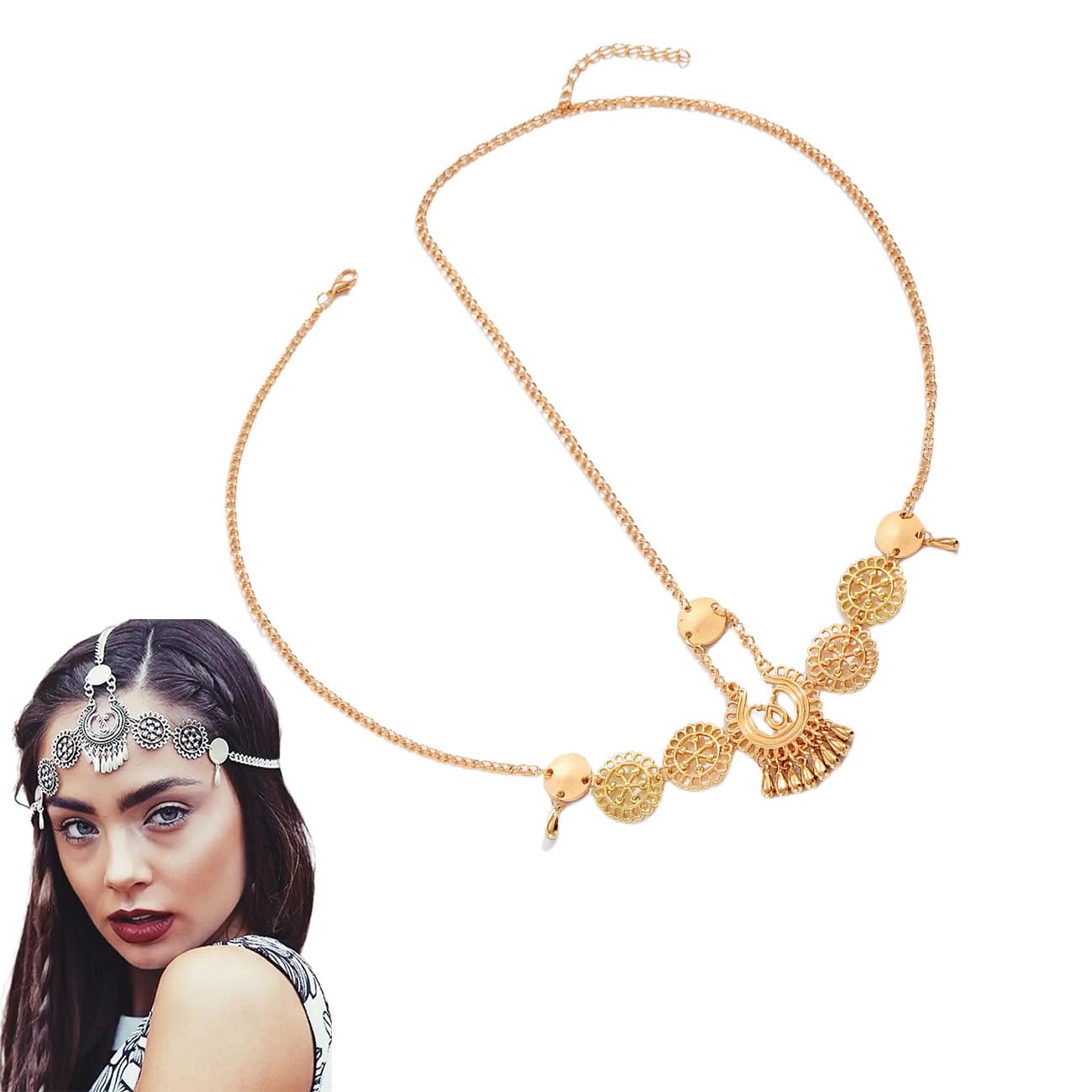 Hair Accessories for Women Gold Head Chains for Women Rhinestone Boho Crystal Headpiece for Party HB000814