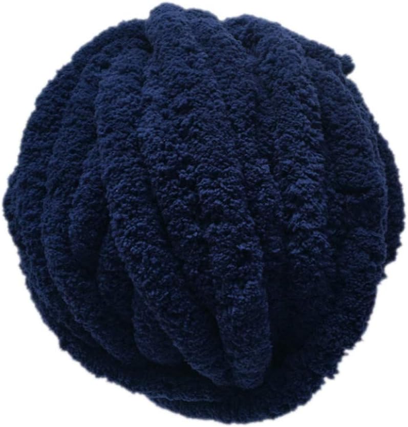 Chunky Chenille Yarn (2 Balls) Total of 56 Yards 1.08pounds/Ball Soft Thick Arm Knitting Crochet Blanket Yarn No Pill or Shed Jumbo Chenille Yarn Giant Knit Baby Blanket (Navy)