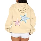 Cioatin Women Oversized Star Embroidery Graphic Hoodies Cute Y2K Aesthetic Long Sleeve Fleece Hooded Sweatshirt Fall Pullover