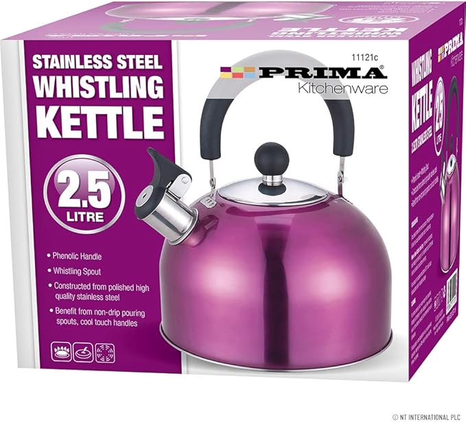 2.5 LITRE PURPLE WHISTLING KETTLE gas camping whistle WITH FOLD DOWN